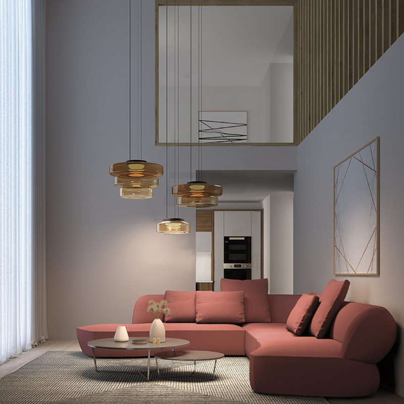 Oświetlenie wnętrz: szklana lampa wisząca w stylu Bauhaus. Nowoczesna, elegancka oprawa sufitowa.