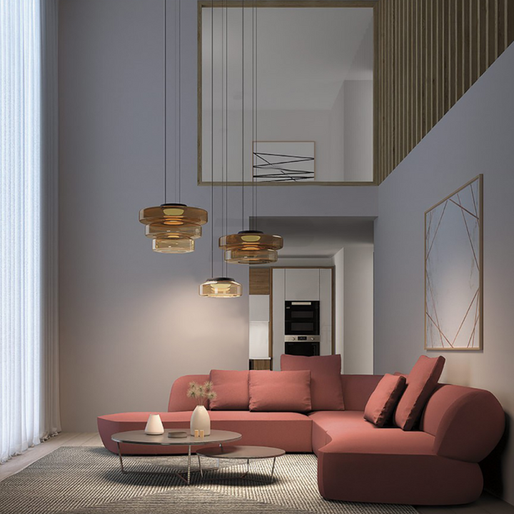 Oświetlenie wnętrz: szklana lampa wisząca w stylu Bauhaus. Nowoczesna, elegancka oprawa sufitowa.