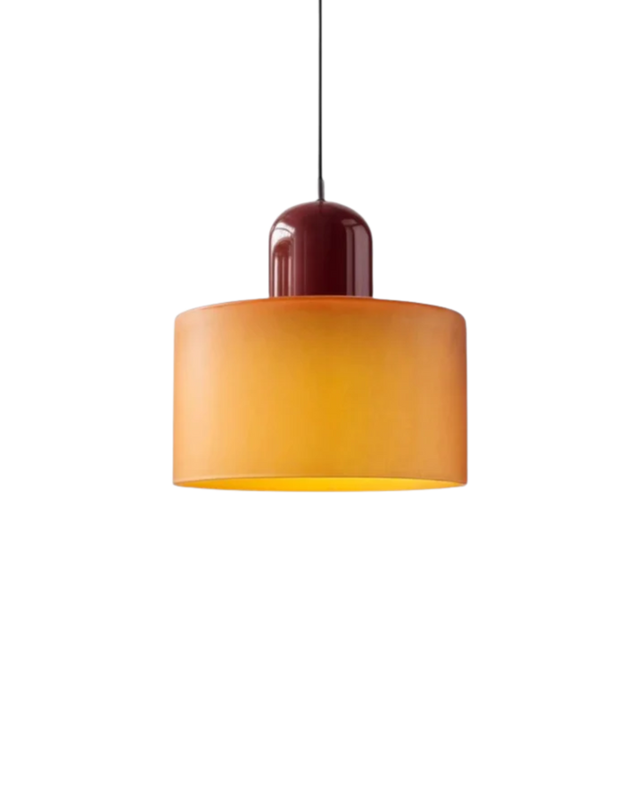 Elegancka szklana lampa wisząca w stylu japandi, idealna do nowoczesnego salonu.