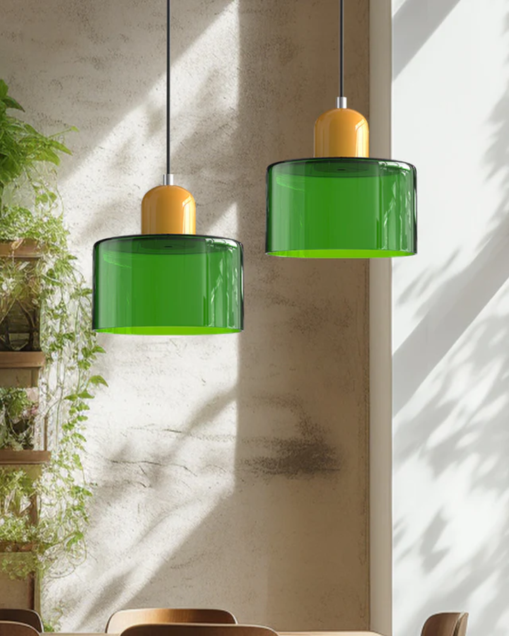 Minimalistyczne oświetlenie szklane, designerska lampa wisząca japandi.