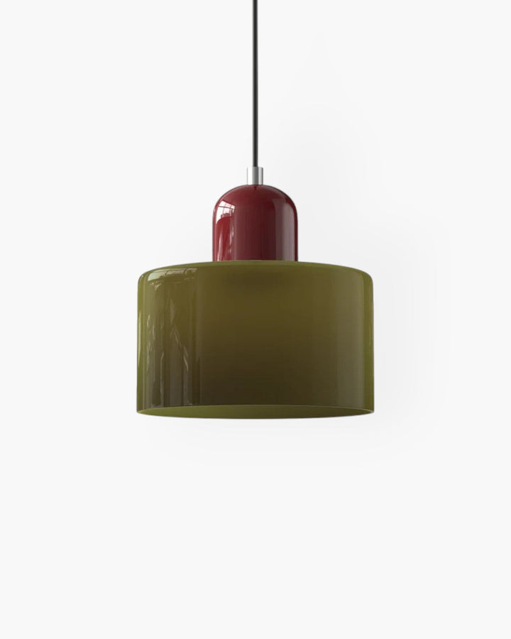 Designerska lampa wisząca szklana do jadalni, estetyka japandi.