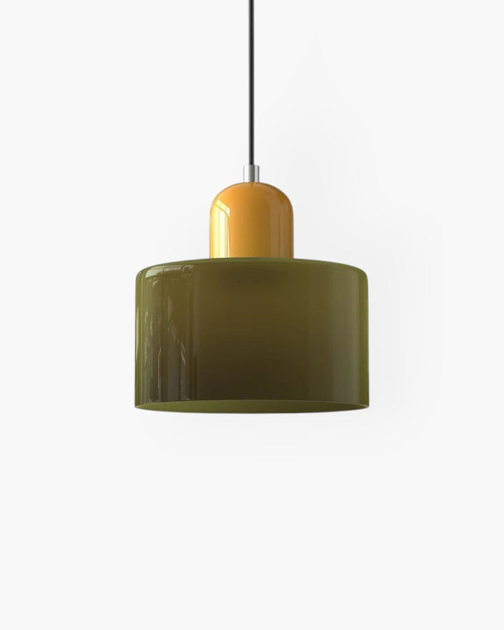 Subtelna szklana lampa wisząca, styl japandi, minimalistyczne oświetlenie.