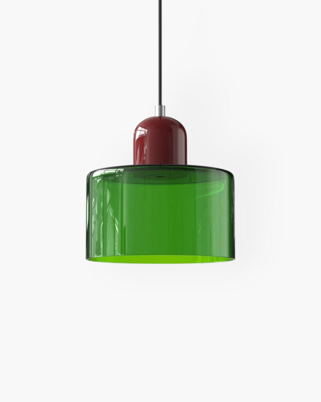 Szklana lampa wisząca z regulacją, styl japandi, minimalistyczne oświetlenie.
