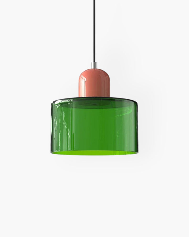 Detal szklanej lampy wiszącej, minimalistyczny klosz, styl japandi.