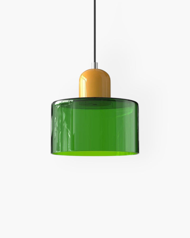 Lampa wisząca szklana z bliska, faktura szkła, design japandi.