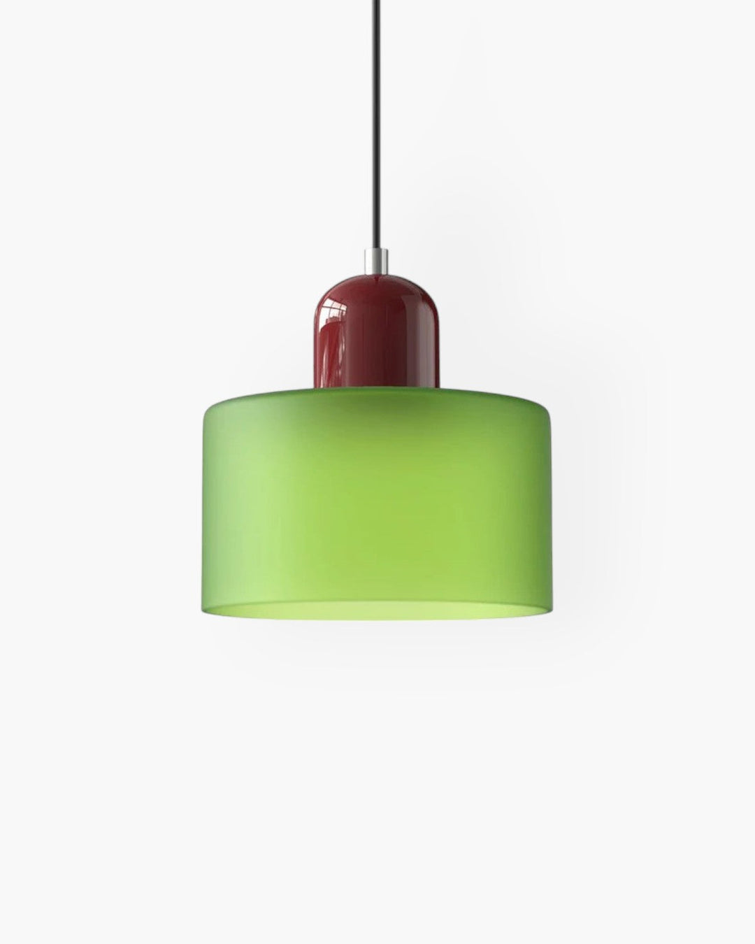 Zestaw dwóch szklanych lamp wiszących, styl japandi, oświetlenie salonu.