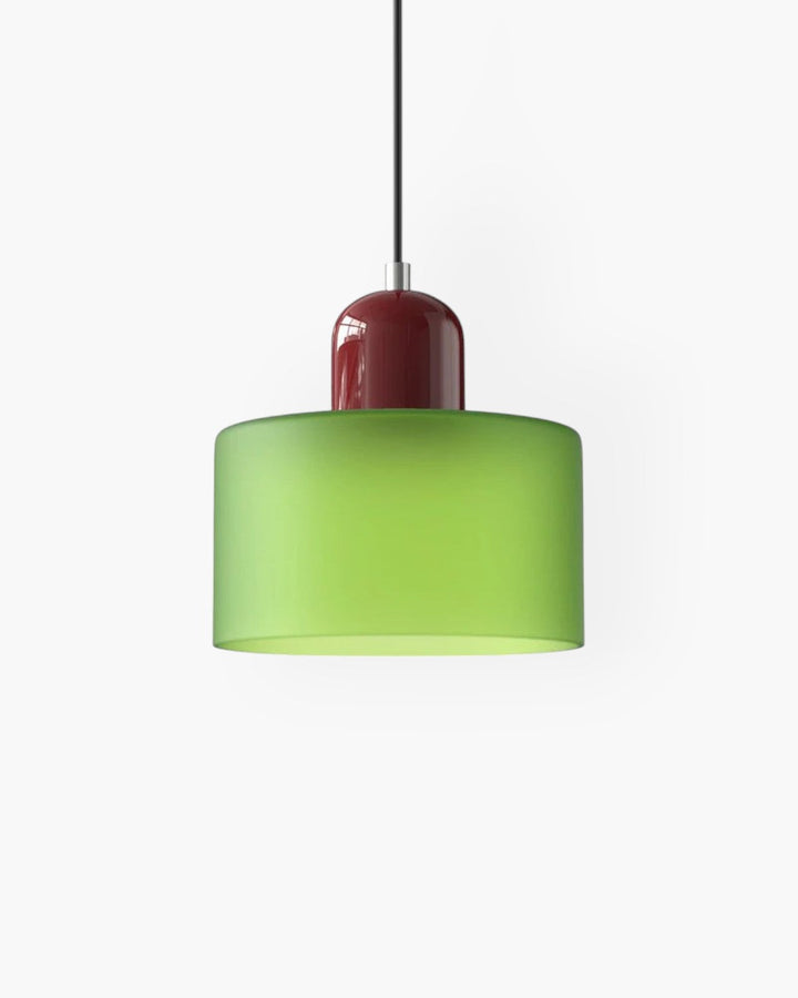 Zestaw dwóch szklanych lamp wiszących, styl japandi, oświetlenie salonu.