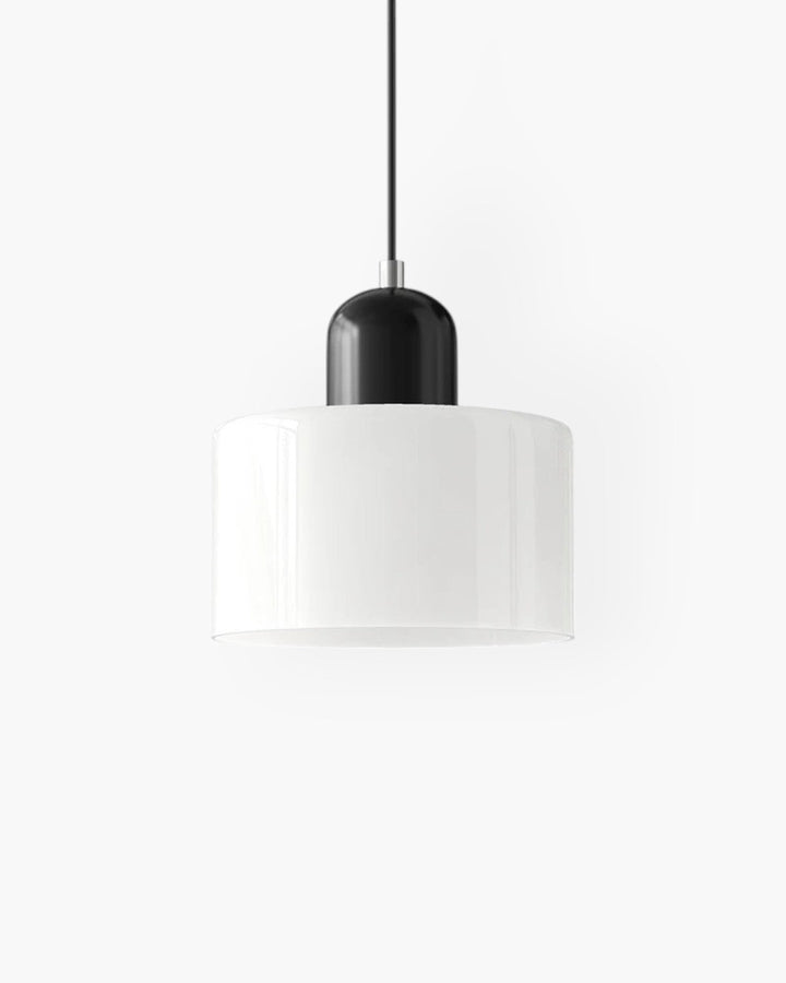 Wisząca lampa szklana, nowoczesne oświetlenie minimalistyczne, estetyka japandi.