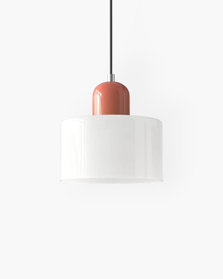 Lampa wisząca szklana z metalowymi elementami, design japandi.