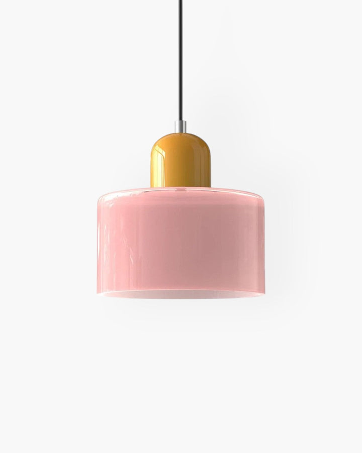 Designerska lampa wisząca, przezroczyste szkło, minimalistyczny styl japandi.