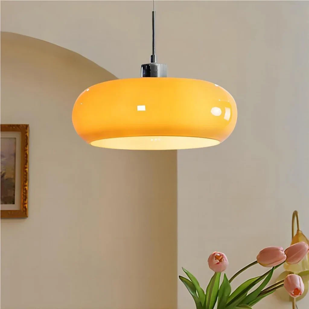 Lampa do salonu, szklana, metalowa, designerska, Bauhaus, oświetlenie sufitowe.