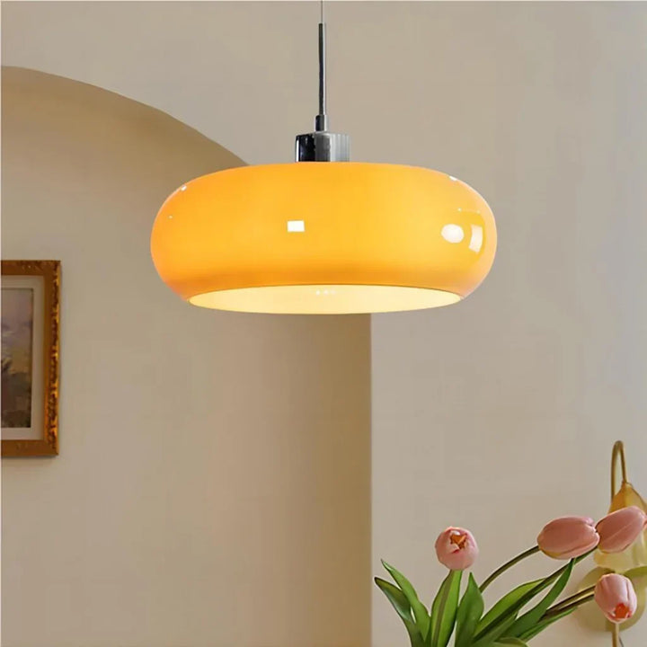 Lampa do salonu, szklana, metalowa, designerska, Bauhaus, oświetlenie sufitowe.