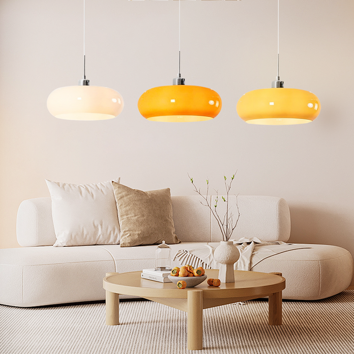 Minimalistyczna lampa wisząca, oświetlenie sufitowe, design Bauhaus, metal ze szkłem.
