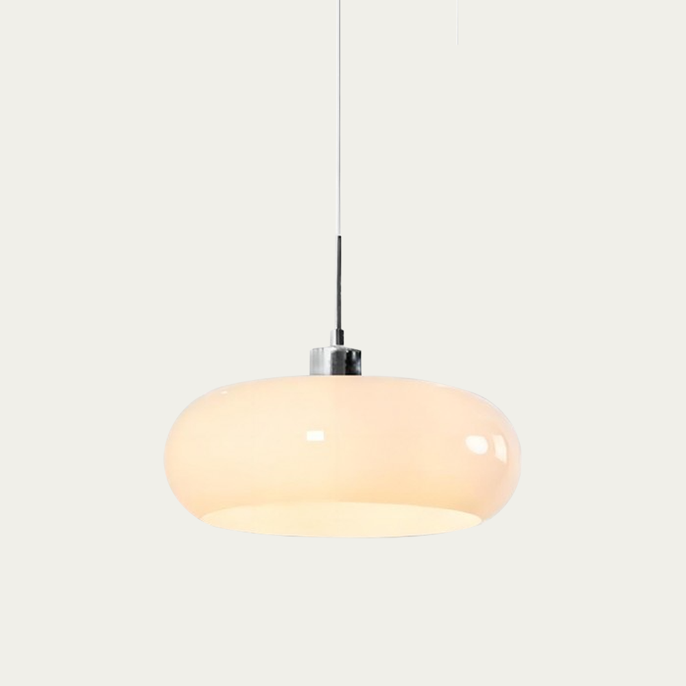 Nowoczesna lampa wisząca, metalowa z szklanym kloszem, oświetlenie sufitowe Bauhaus.