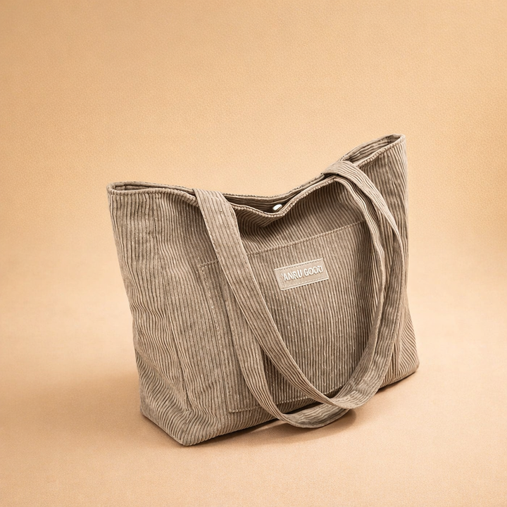 Modna tote bag damska ze sztruksu i ekoskóry, pojemna i stylowa, doskonała na co dzień.