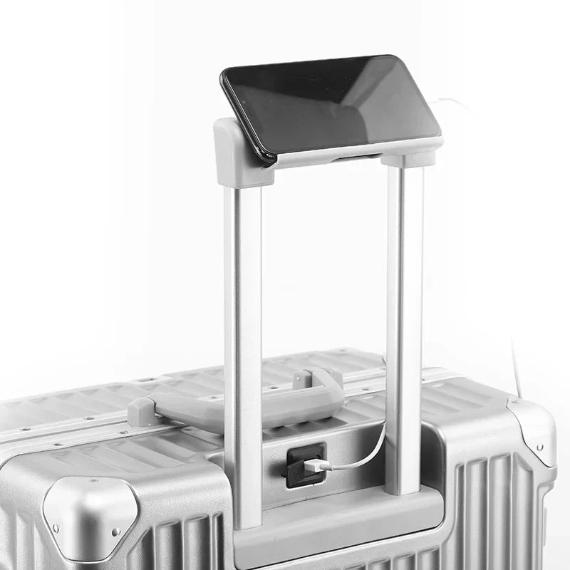 Stylowa walizka podróżna unisex w twardej obudowie z ramą aluminiową, idealna dla eleganckich podróżników.