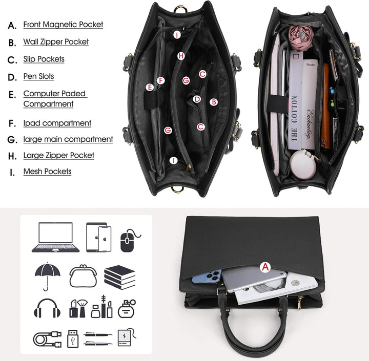 Elegancka torba na laptopa, duża pojemność, z wygodnymi uchwytami do noszenia w dłoni.
