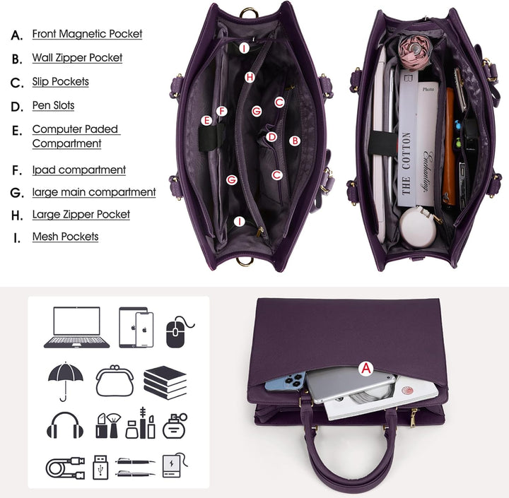 Chic wodoodporna torba na laptopa PU, idealna do pracy, z modnym designem i organizerem.