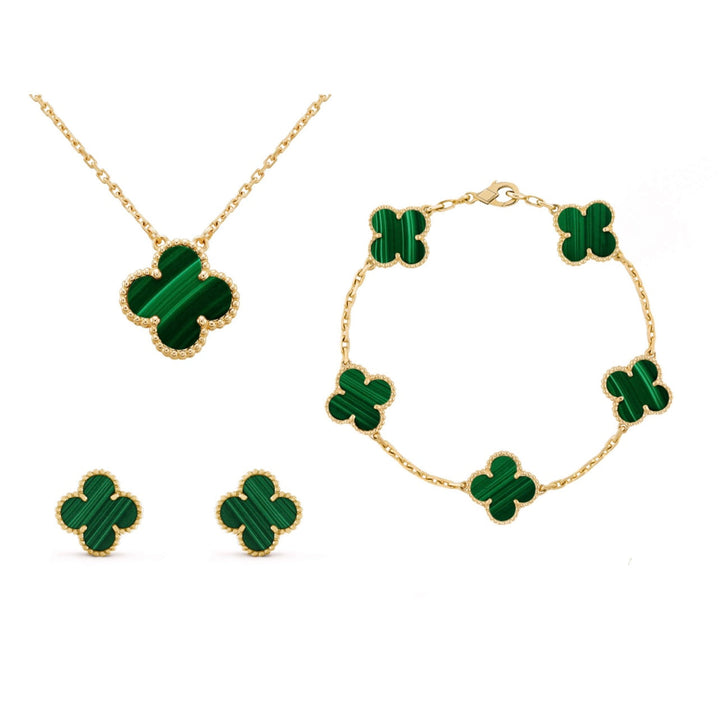 Piękny zestaw biżuterii Clover, symbol szczęścia. Eleganckie akcesoria na specjalne okazje.