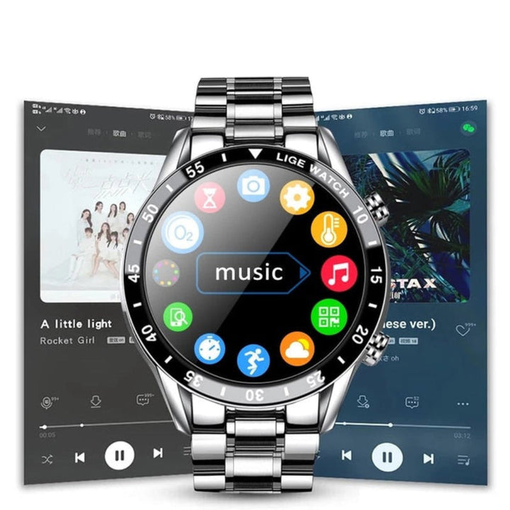 Uniwersalny smartwatch 4G AMOLED dla zdrowia i stylu, z precyzyjnym pulsometrem i elegancką kopertą ze stali.
