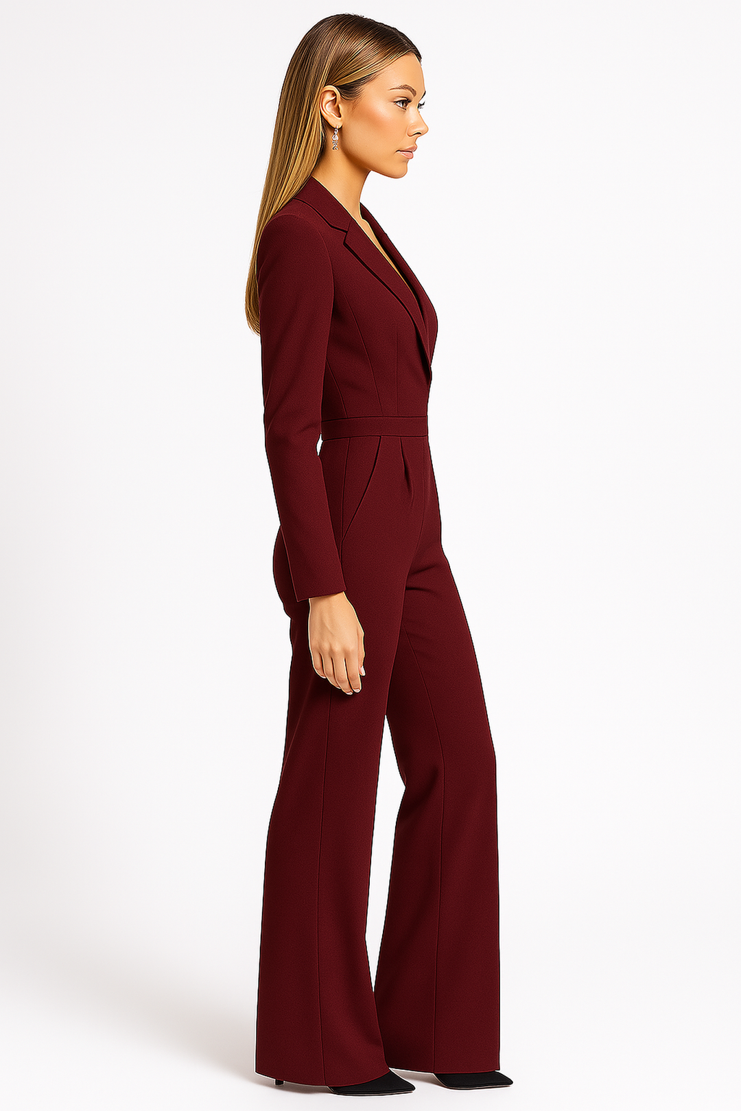 Stylowy, formalny kombinezon damski Aleksandra w kolorze czerwonym, idealny na wieczór.