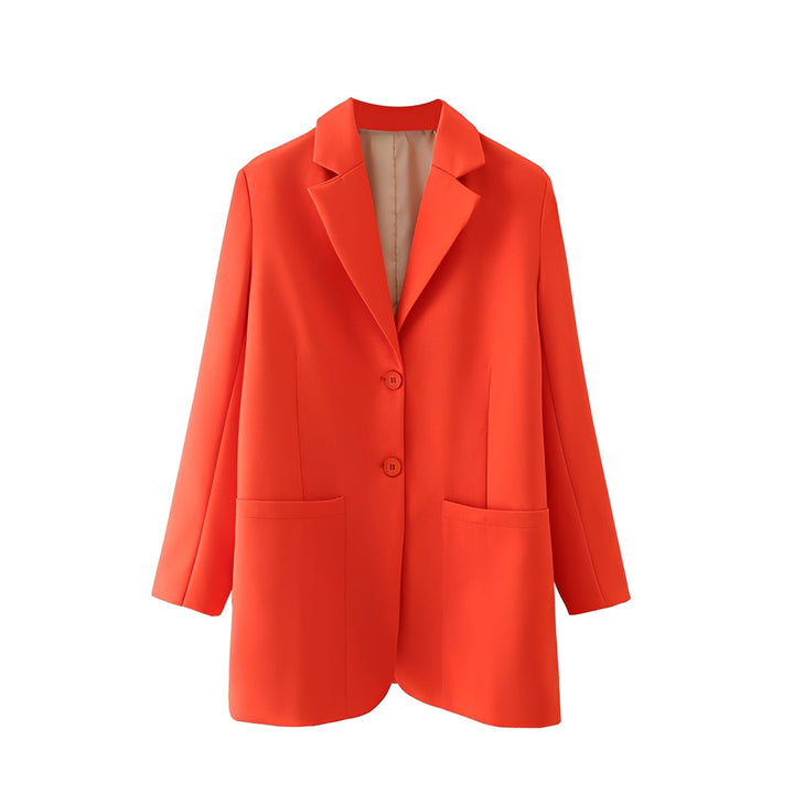 Żółty casualowy blazer damski o luźnym kroju. Wiosenna marynarka damska, elegancka odzież na modne stylizacje.