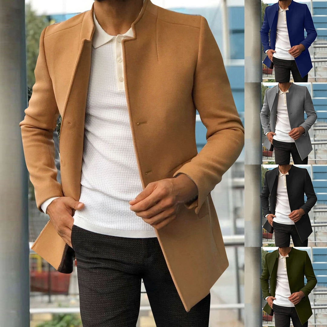 Nowoczesny męski płaszcz na zimę i jesień, idealny do eleganckich i codziennych outfitów.