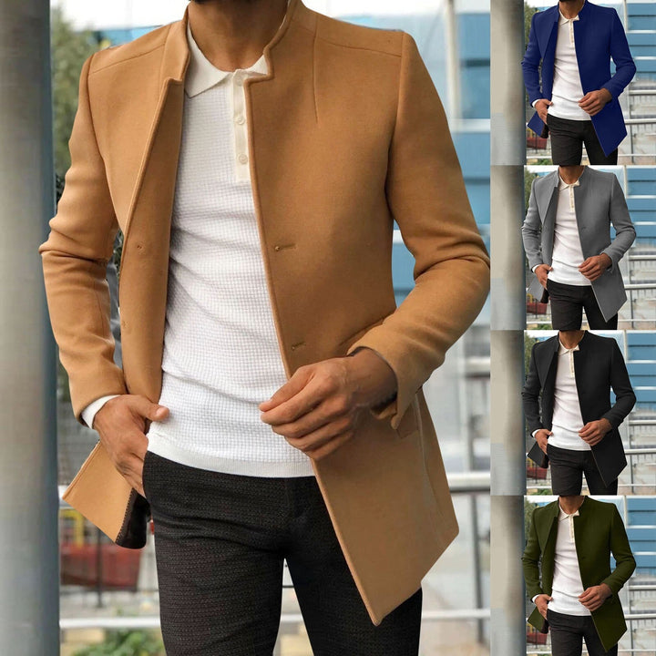 Nowoczesny męski płaszcz na zimę i jesień, idealny do eleganckich i codziennych outfitów.