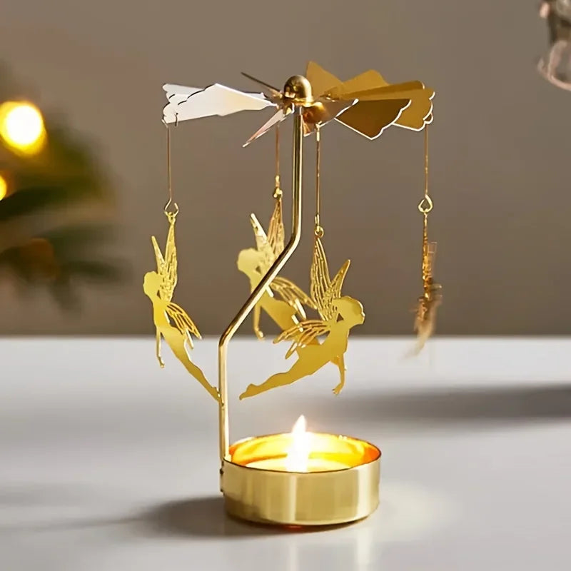 Elegancki metalowy świecznik obrotowy, dekoracja do domu z magicznym blaskiem.