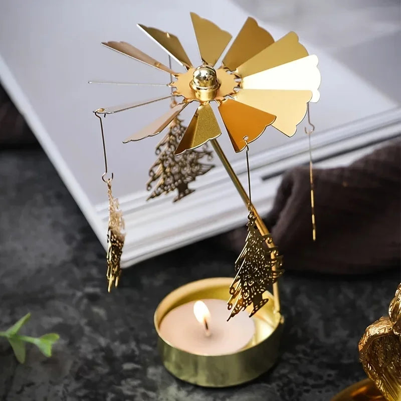 Magiczny świecznik obrotowy do wnętrz, elegancka i metalowa dekoracja stołu.
