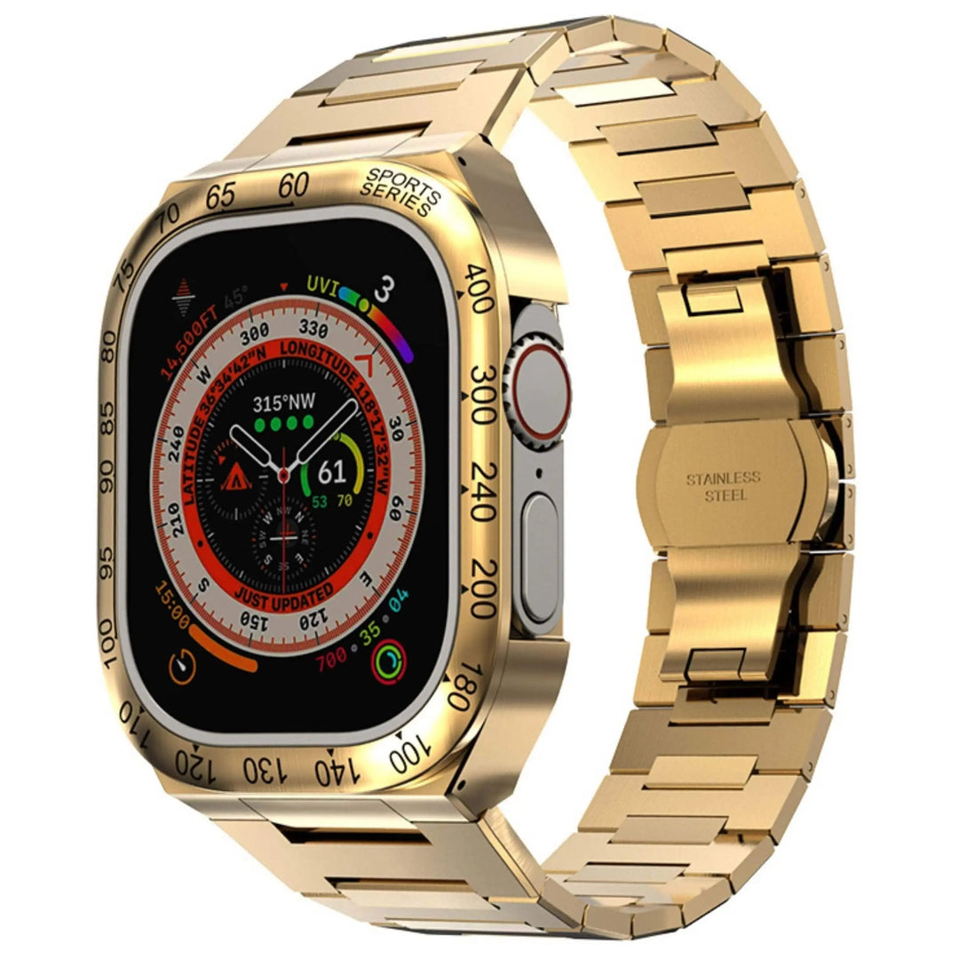 Zabezpiecz Apple Watch eleganckim pokrowcem ze stali nierdzewnej. Połączenie ochrony i stylu.