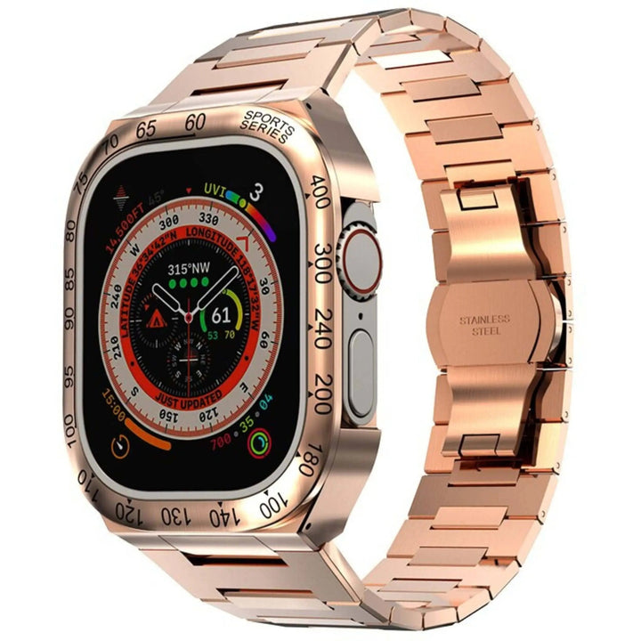 Metalowy pokrowiec na Apple Watch, zapewniający solidną ochronę i elegancki wygląd.