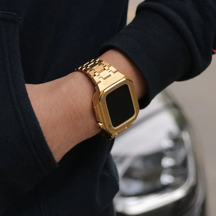 Smukły pokrowiec ochronny Apple Watch ze stali nierdzewnej, eleganckie zabezpieczenie smartwatcha.