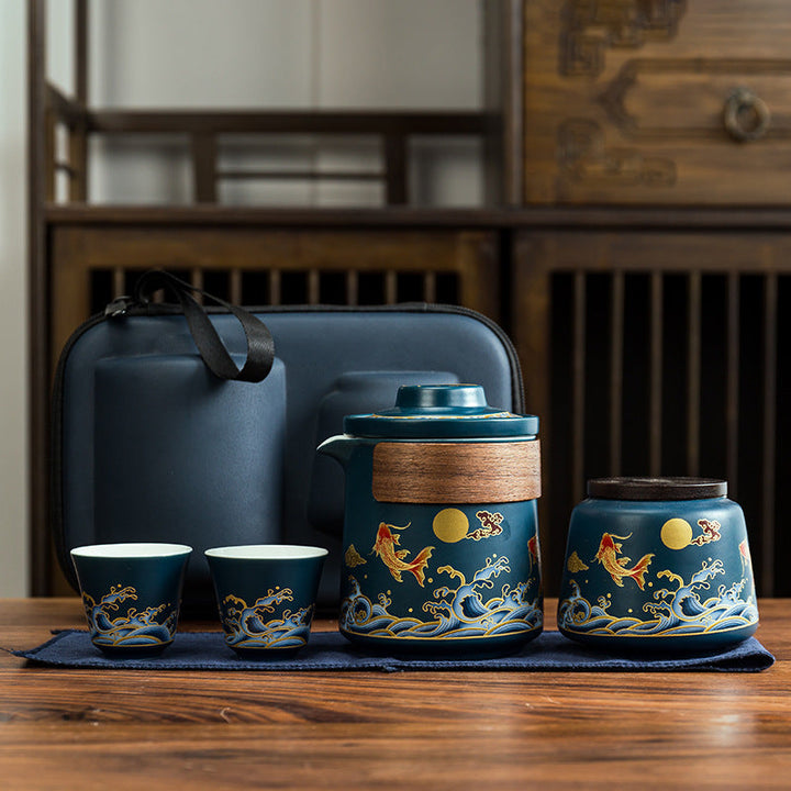 Luksusowy ceramiczny zestaw do herbaty, przenośny i elegancki. Doskonały prezent dla miłośników herbaty i podróży.
