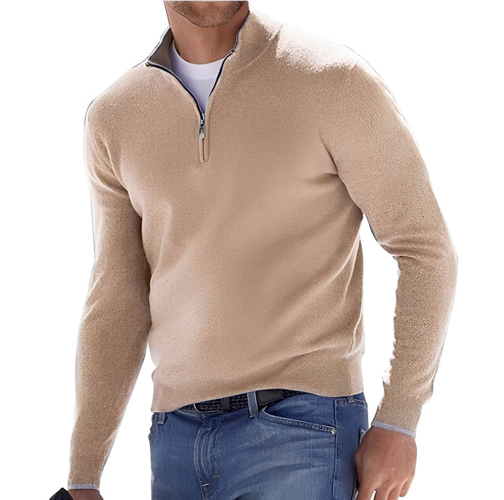 Elegancki sweter męski z zamkiem, idealny do biura i na co dzień. Wygodna odzież męska na jesień.