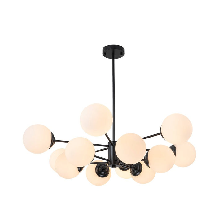 Żyrandol do sypialni. Elegancki design Sputnik z mlecznym szkłem opalowym i mosiądzu.