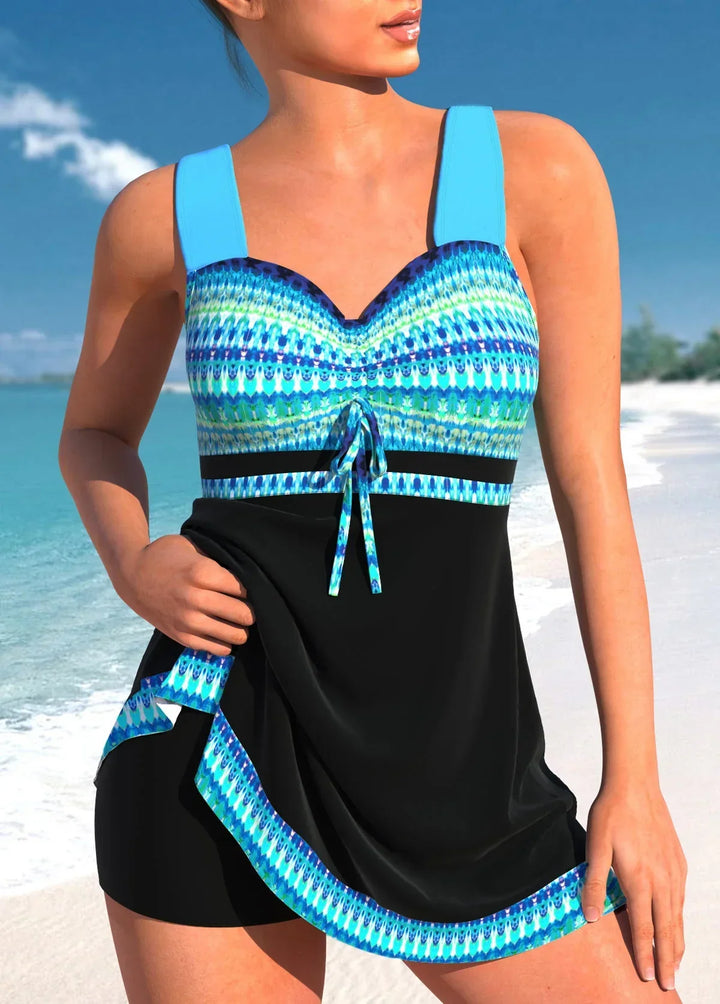 Modelujące tankini damskie z wysokim stanem, idealne na wakacje. Komfortowy strój kąpielowy na plażę i basen.