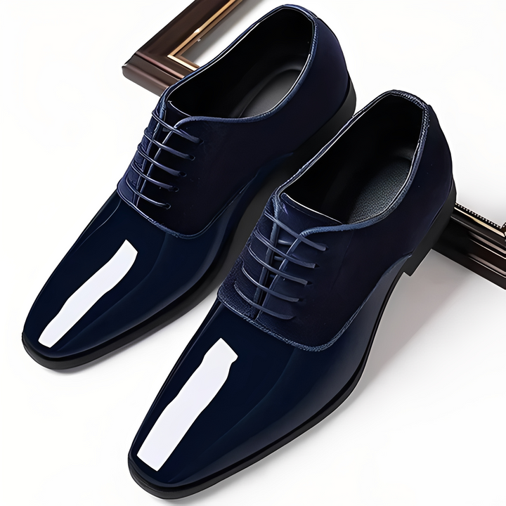 Męskie buty formalne wizytowe z komfortową podeszwą, idealne do pracy, ślubu czy eleganckich wyjść. Stylowe obuwie.