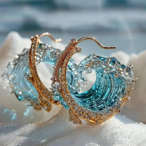 Nowoczesne, wiszące kolczyki damskie. Biżuteria oceaniczna ze srebra, podkreślająca styl i elegancję. Detale morskie.