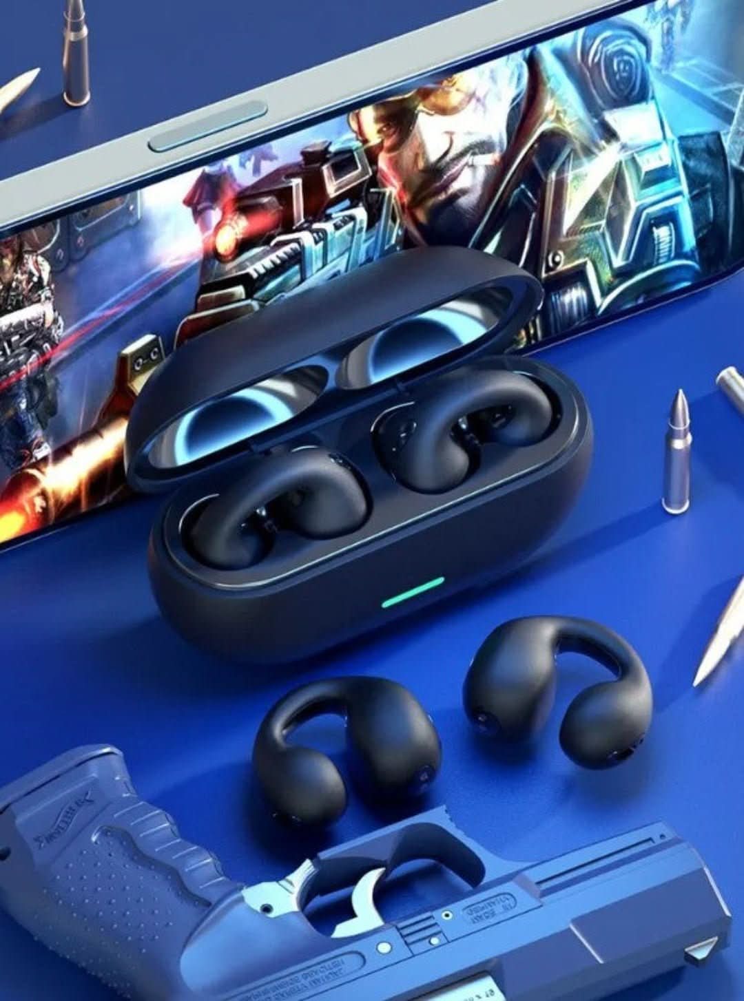 Unisex słuchawki douszne bezprzewodowe Bluetooth z ergonomicznym klipsem, do swobodnego słuchania muzyki.