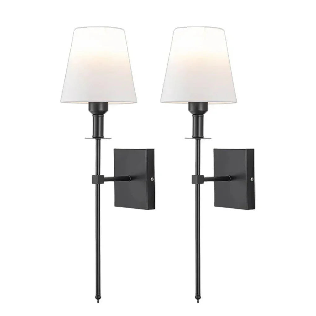 Zestaw dwóch czarnych bezprzewodowych lamp ściennych z kloszami