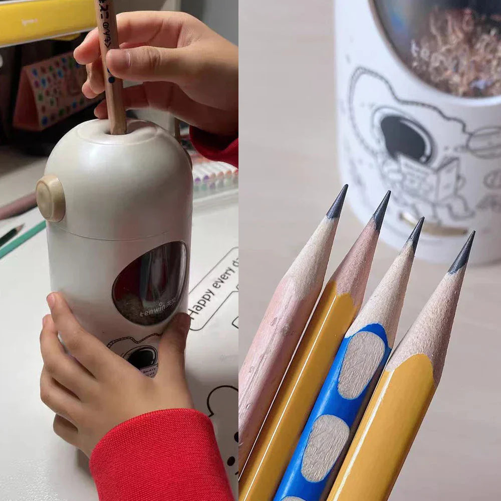 Temperówka elektryczna z designem astronauty, akcesorium biurowe/szkolne. Gadżet biurkowy do precyzyjnego ostrzenia.