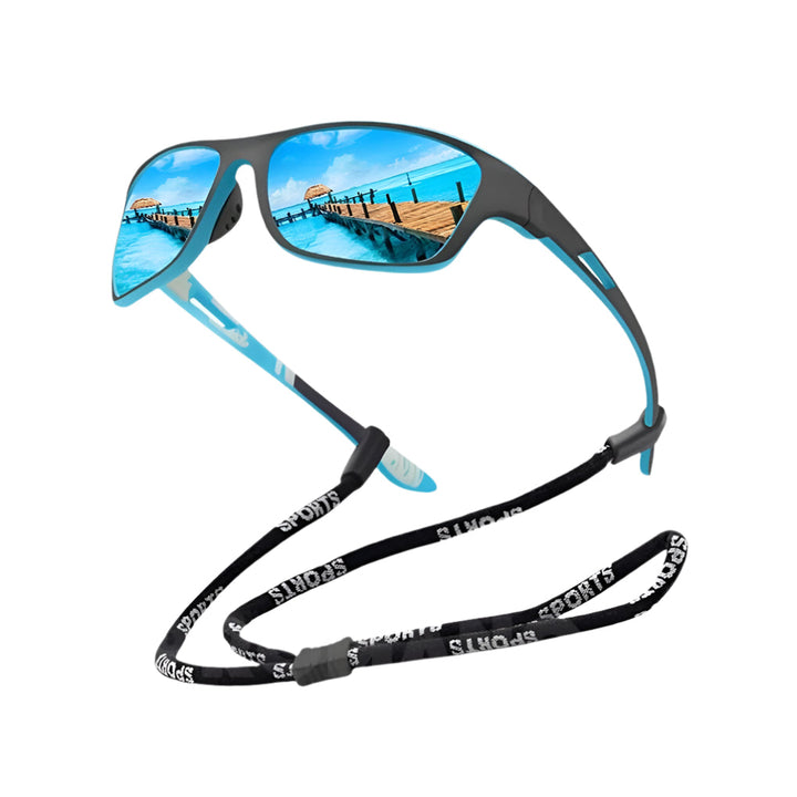 Niebieskie sportowe okulary przeciwsłoneczne z polaryzacją