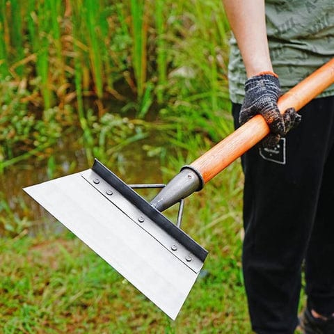 Profesjonalna łopata ogrodowa ze stali nierdzewnej, ergonomiczna, do ciężkich prac i kopania ziemi.