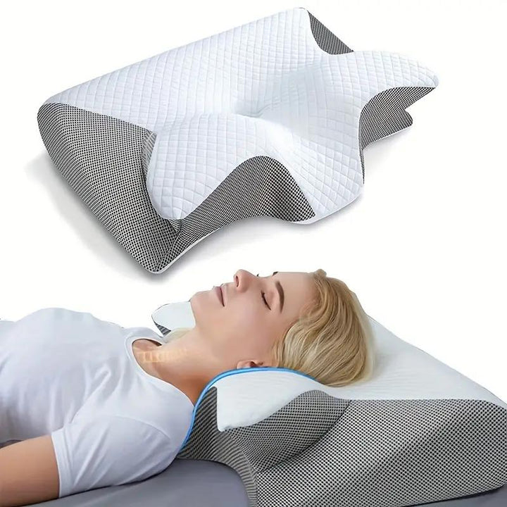 Wysokiej jakości ergonomiczna poduszka memory foam motylkowa. Idealna do sypialni, zapewnia zdrowy i spokojny sen.