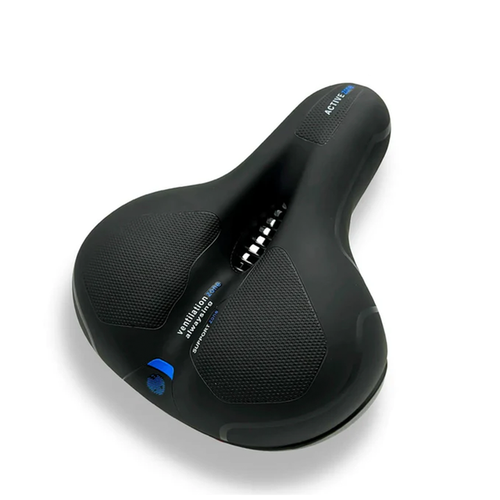 Nowoczesne siodełko rowerowe o sportowym designie, łączące styl z ergonomiczną wygodą.