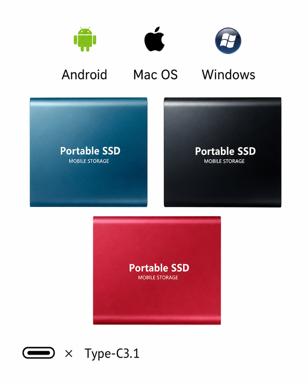 Szybki dysk USB SSD 128TB w eleganckim etui podróżnym z kablem USB-C