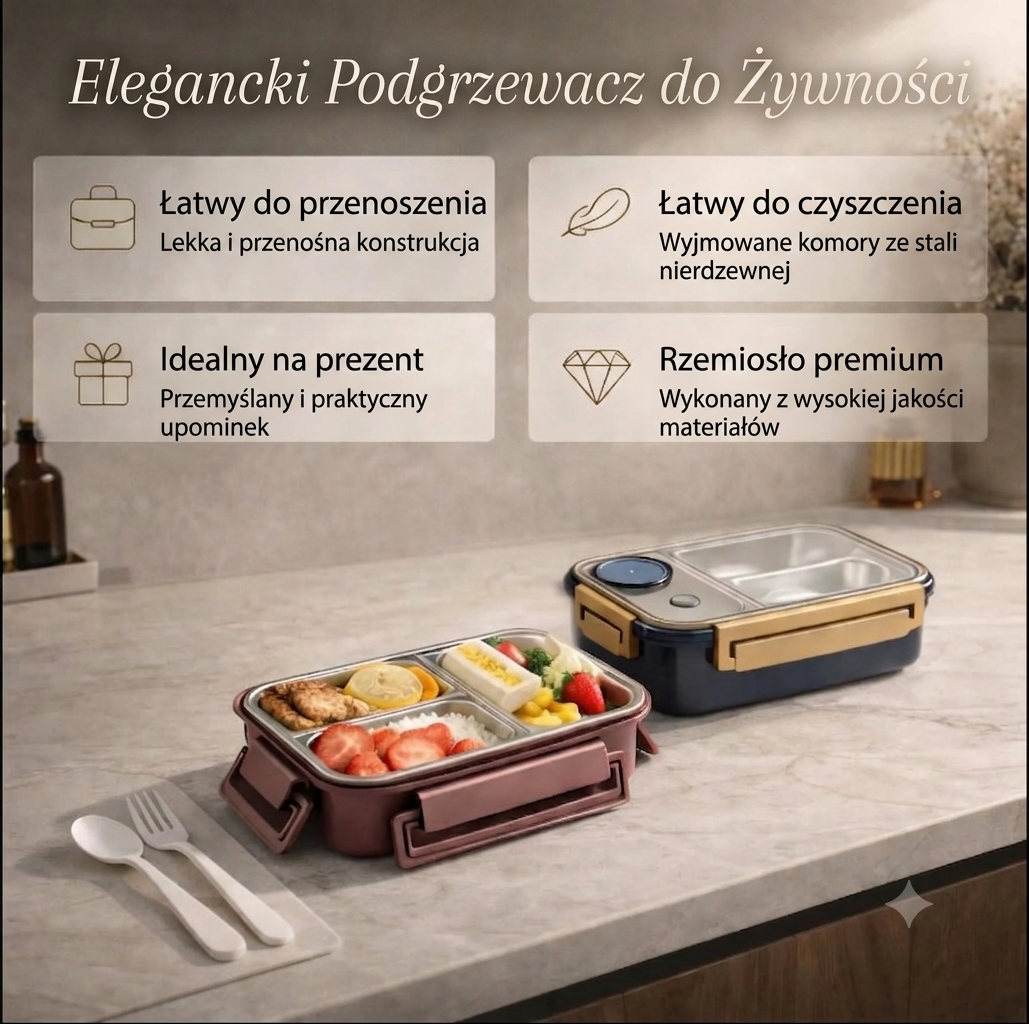 Metalowy lunchbox termiczny utrzymujący temperaturę posiłków