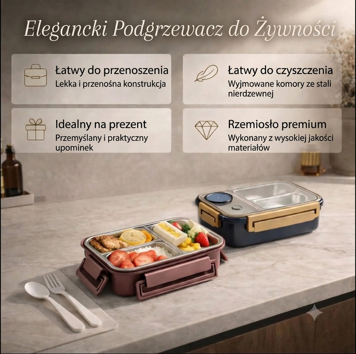Metalowy lunchbox termiczny utrzymujący temperaturę posiłków