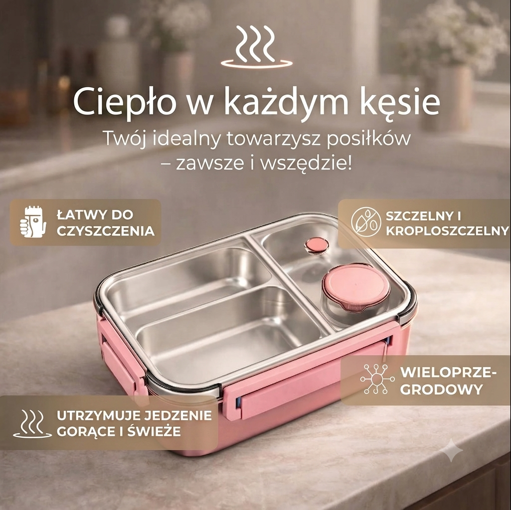 Szczelny termos obiadowy ze stali nierdzewnej na zupę i drugie danie